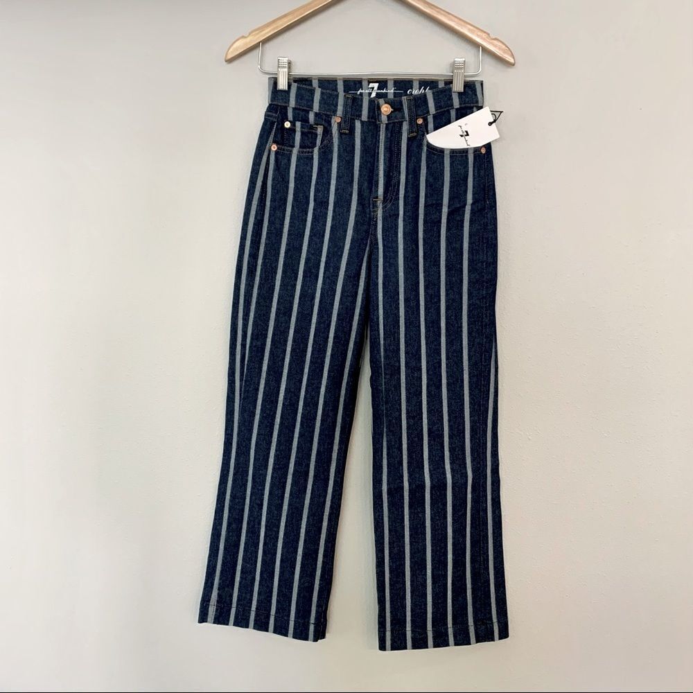 7 For All Mankind Cropped Wide Leg Striped Denim Jeans - Size 26 NWT